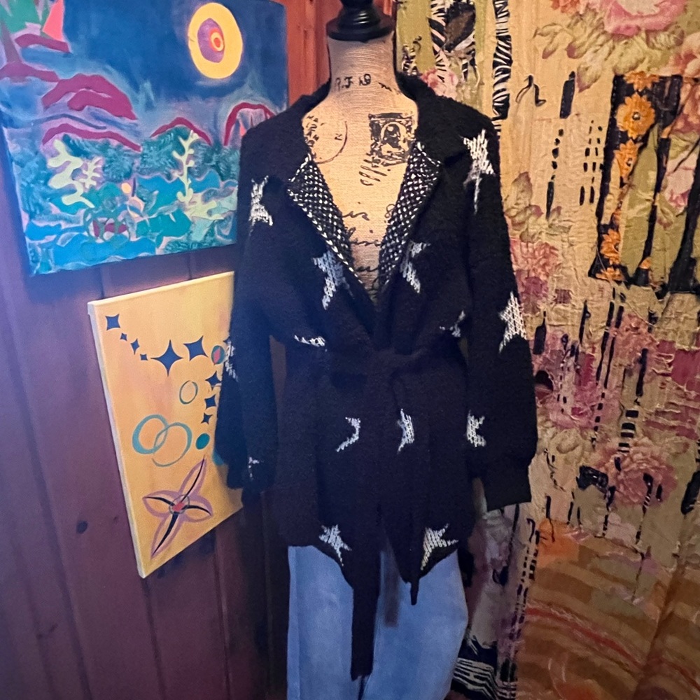 POL Black wrap crappy cardigan with stars